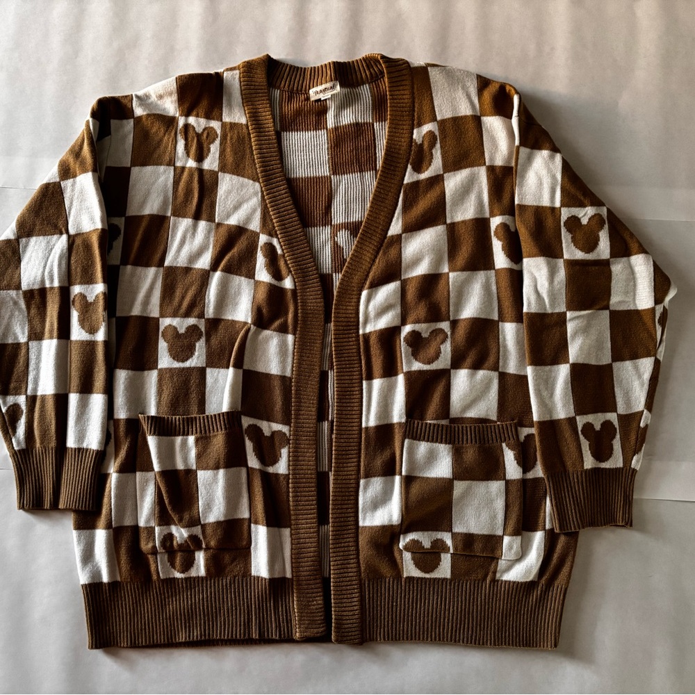 Disney Brown and White Checkered Cardigan